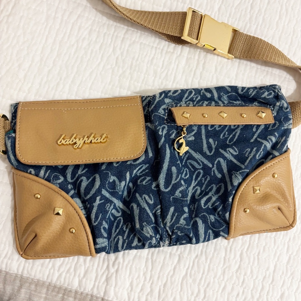 Vintage Baby Phat Blue and Tan Women's Bag
